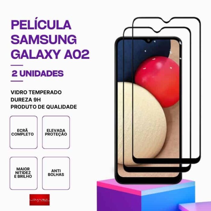 Pack 2 Películas Vidro Samsung Galaxy A02 – Vidro Temperado – Proteção 9H