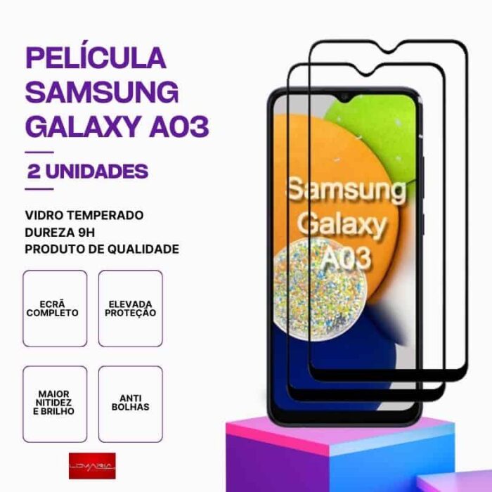 Película-Galaxy-A03-2 Pack 2 Película Vidro Samsung Galaxy A03 – Vidro Temperado – Proteção 9H