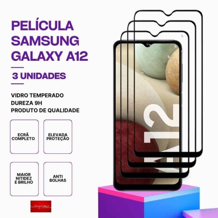Pack 3 Películas Vidro Samsung Galaxy A12 – Vidro Temperado – Proteção 9H