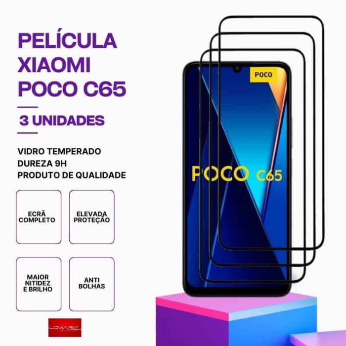 Película-POCO-C65-3 Pack 3 Películas Vidro POCO C65 – Vidro Temperado – Proteção 9H