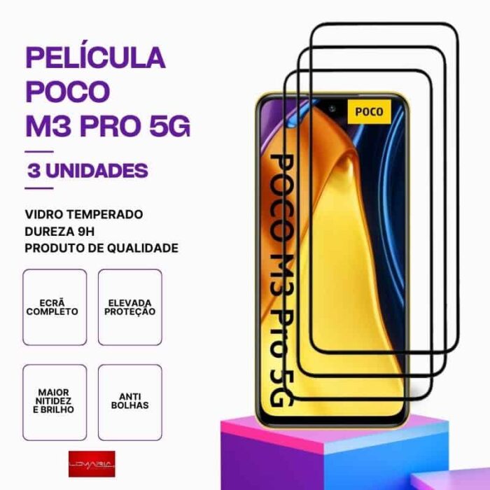 Pack 3 Películas Vidro POCO M3 Pro 5G – Vidro Temperado