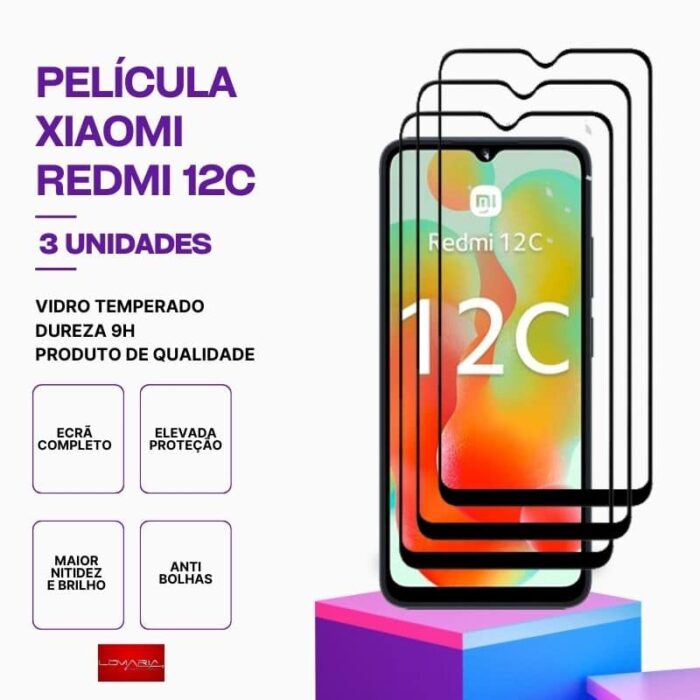 Película-Redmi-12C-3 Pack 3 Películas Vidro Xiaomi Redmi 12C – Proteção 9H