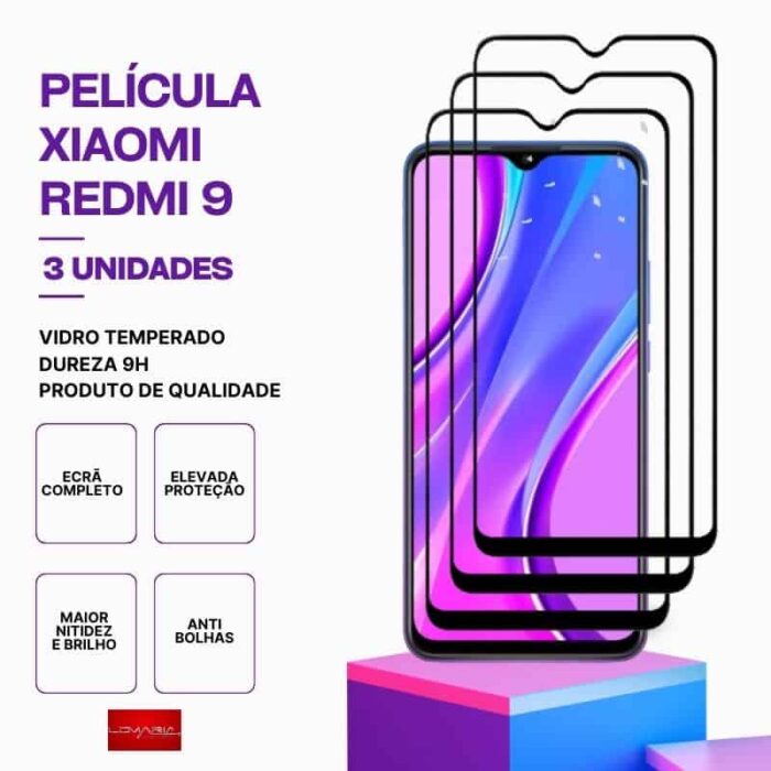 Pack 3 Películas Vidro Xiaomi Redmi 9 – Vidro Temperado