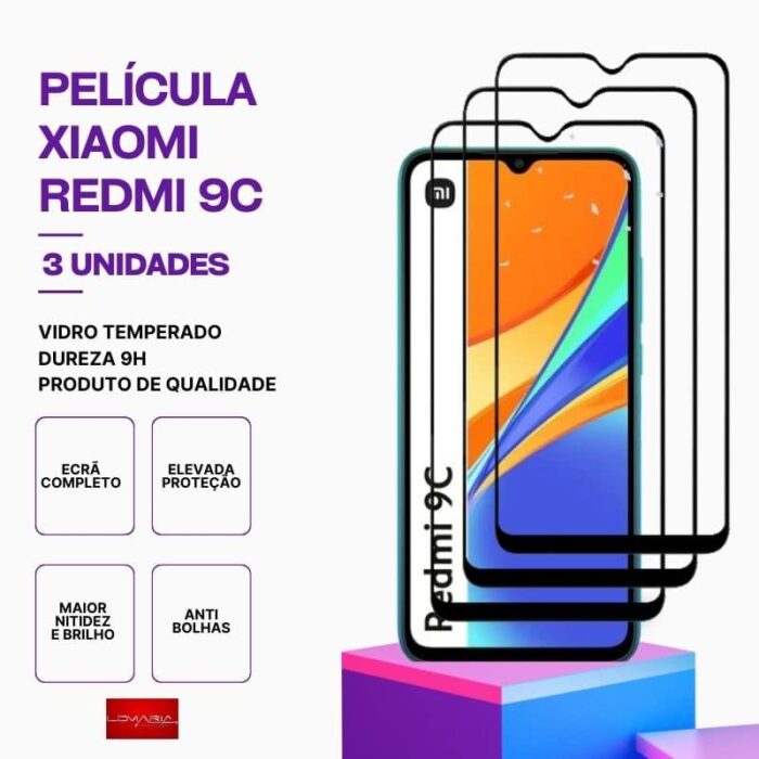 Película-Redmi 9C-3 Pack 3 Películas vidro Redmi 9C temperado premium