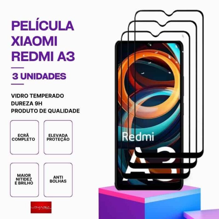 Película-Redmi-A3-3 Pack 3 Películas Vidro Xiaomi Redmi A3 – Vidro Temperado