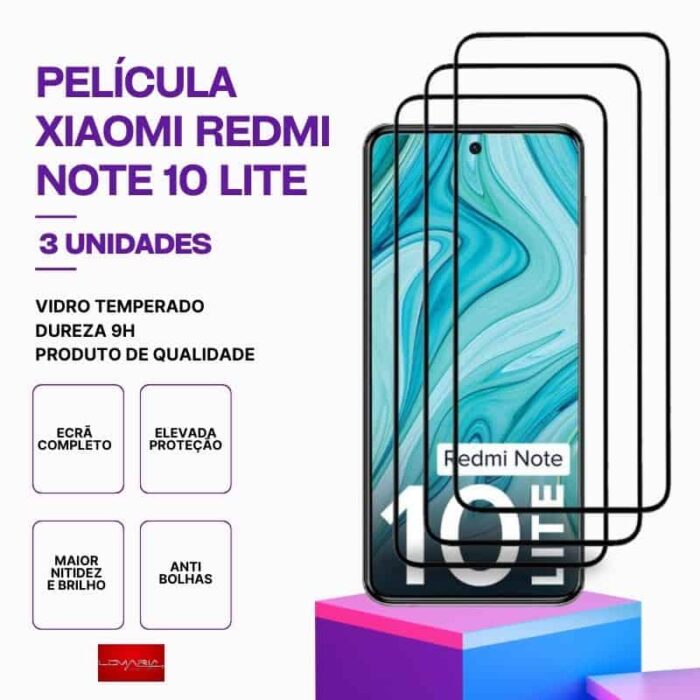 Película-Redmi-note-10-lite-3 Pack 3 Películas vidro Redmi Note 10 Lite temperado premium