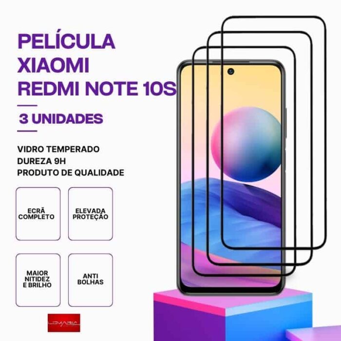 Pack3 Películas vidro Redmi Note 10s temperado premium