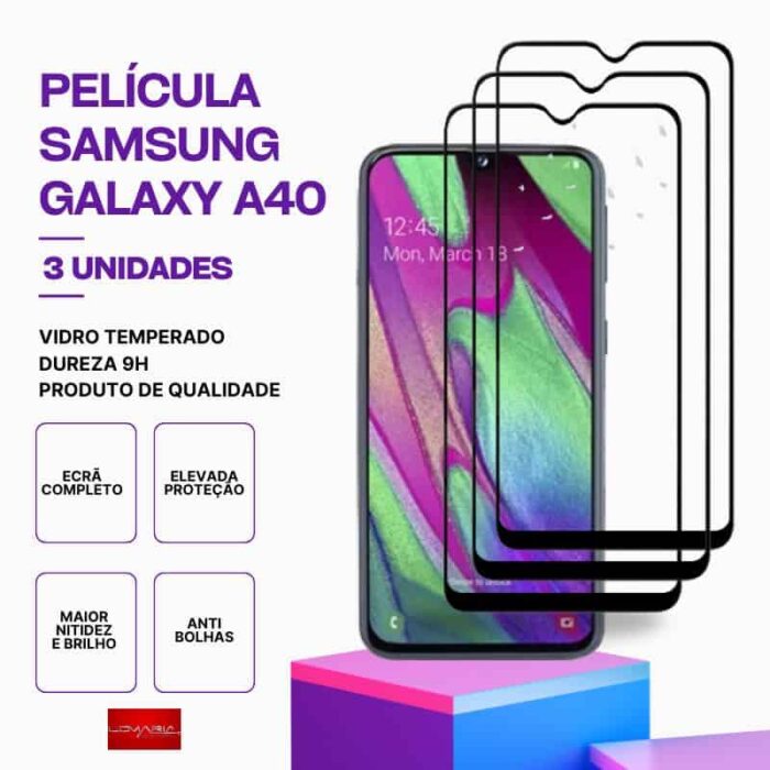 Pack 3 Películas vidro Galaxy A40 temperada qualidade Premium
