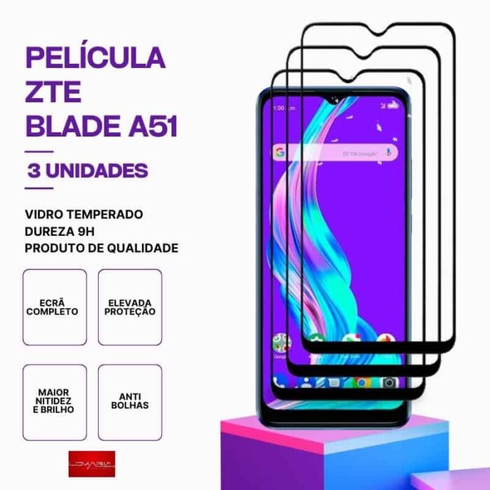 Película-ZTE-BLADE-A51-3 Pack 3 Películas Vidro ZTE A51 – Vidro Temperado – Proteção 9H