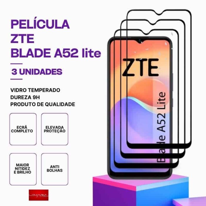 Pack 3 Películas Vidro ZTE A52 lite – Vidro Temperado – Proteção 9H