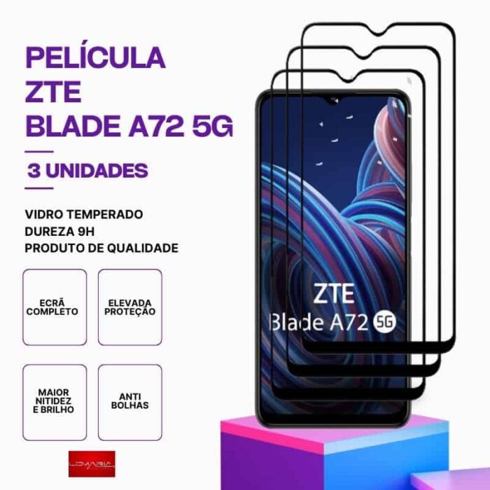 Pack 3 Películas Vidro ZTE A72 5G – Vidro Temperado – Proteção 9H