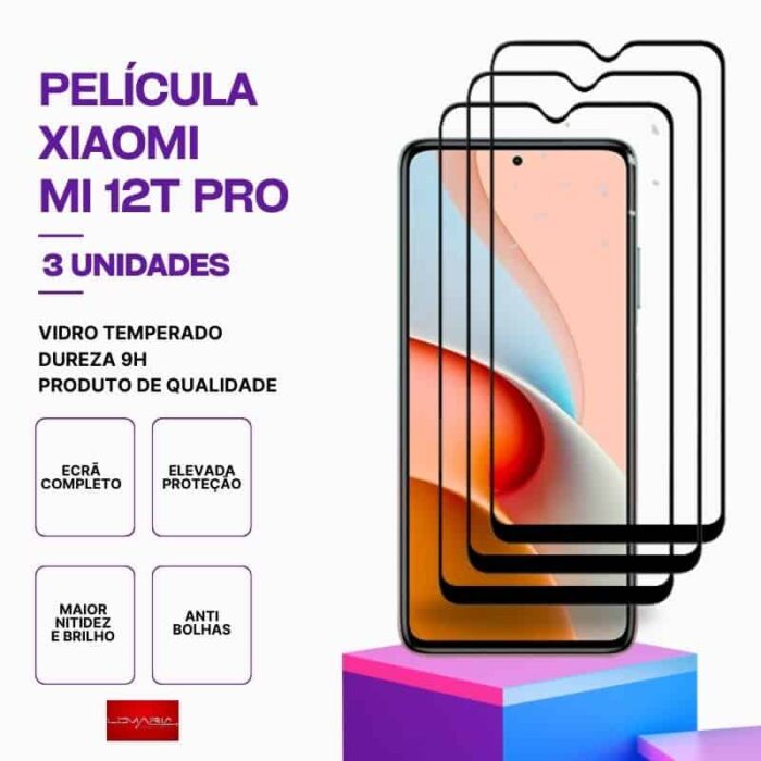 Pack3 Películas vidro Mi 12T Pro temperado premium
