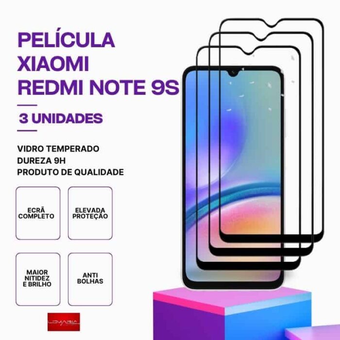Pack 3 Películas vidro Redmi Note 9S temperada premium