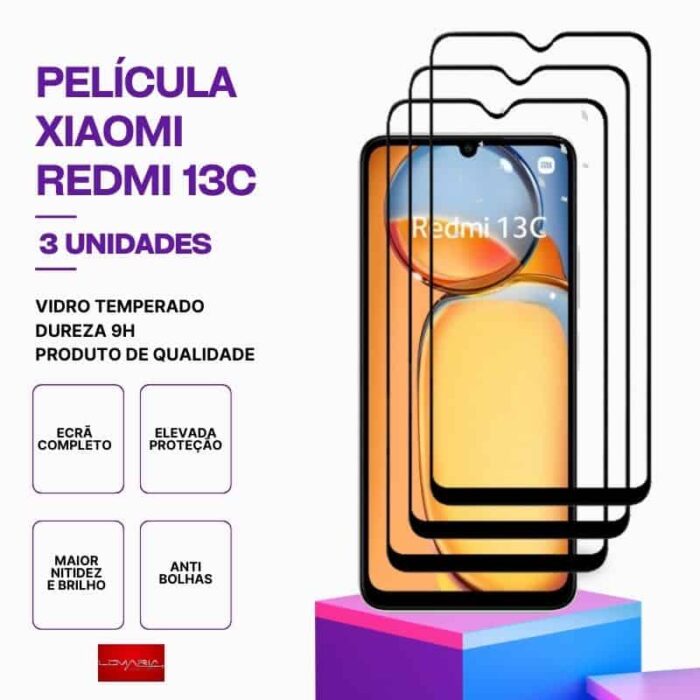 Película-xiaomi-redmi-13c-3 Pack 3 Películas Vidro Xiaomi Redmi 13C – Vidro Temperado