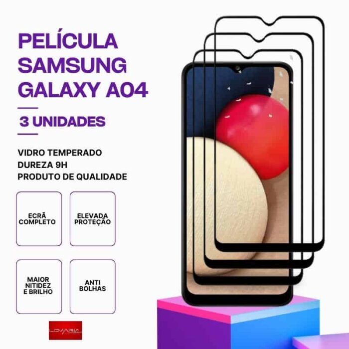 Película-Galaxy-A04-3 Pack 3 Películas Vidro Samsung Galaxy A04 – Vidro Temperado – Proteção 9H