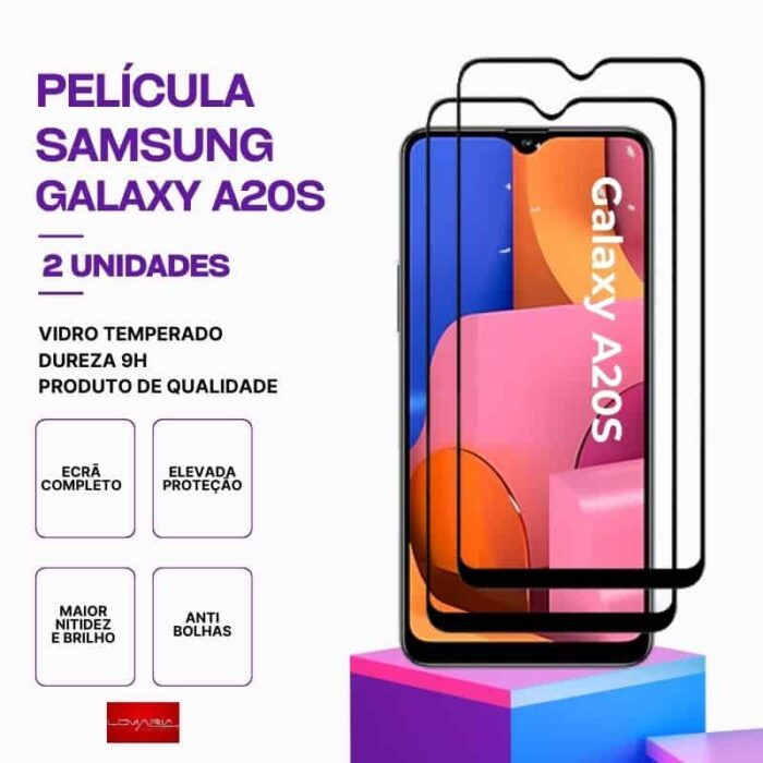 Pack 2 Película Vidro Samsung Galaxy A20S – Vidro Temperado – Proteção 9H