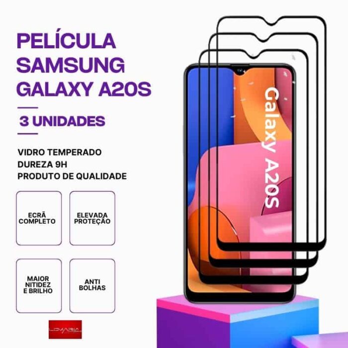 Pack 3 Película Vidro Samsung Galaxy A20S – Vidro Temperado – Proteção 9H