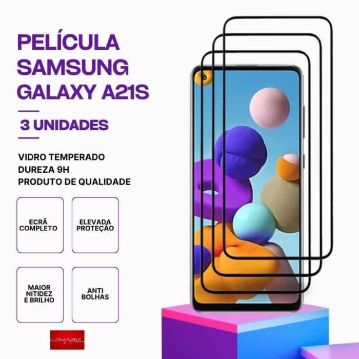 Pack 3 Películas Vidro Samsung Galaxy A21S – Vidro Temperado – Proteção 9H