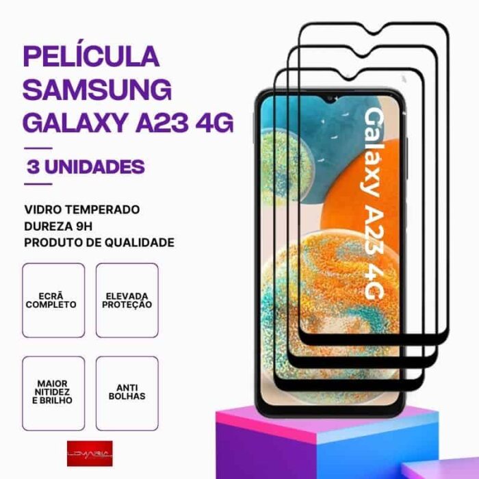 Pack 3 Película Vidro Samsung Galaxy A23 4G – Vidro Temperado – Proteção 9H