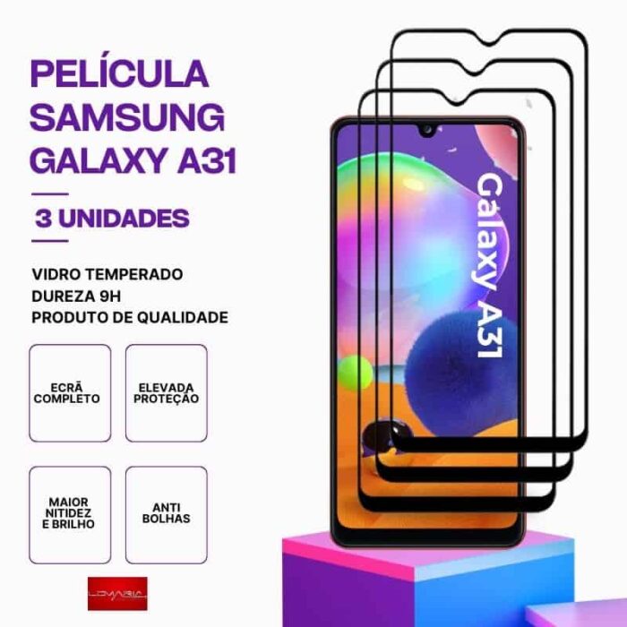 Pack 3 Películas Vidro Samsung Galaxy A31 – Vidro Temperado – Proteção 9H