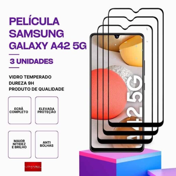 Pack 3 Películas Vidro Samsung Galaxy A42 5G – Vidro Temperado – Proteção 9H