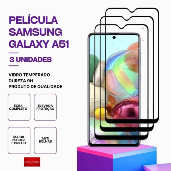 Pack 3 Películas Vidro Samsung Galaxy A51 – Vidro Temperado – Proteção 9H
