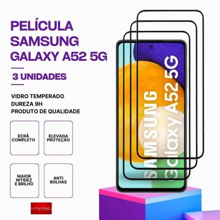 Película-Galaxy-A52-5G-3 Pack 3 Películas Vidro Samsung Galaxy A52 5G – Vidro Temperado – Proteção 9H