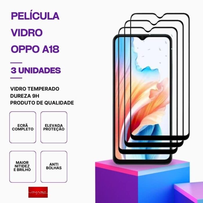 Pack 3 Películas Vidro OPPO A18 – Proteção 9H