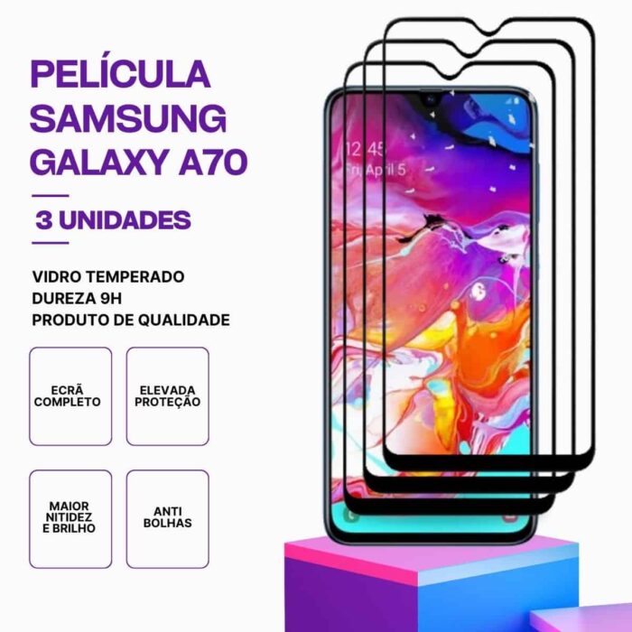 Pack 3 Películas Vidro Samsung Galaxy A70 – Proteção 9H