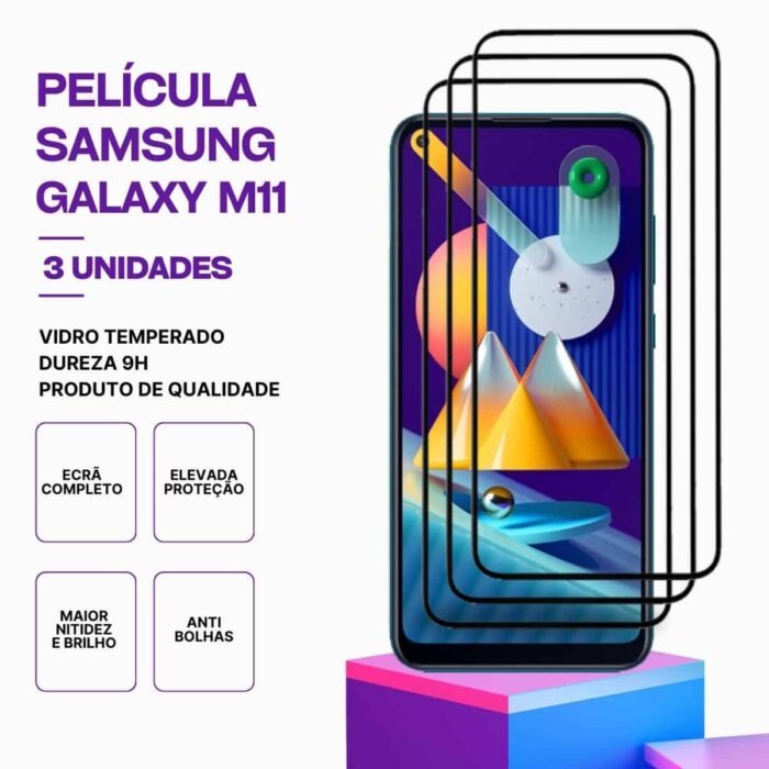 Pack 3 Película Vidro Samsung Galaxy M11 – Proteção 9H