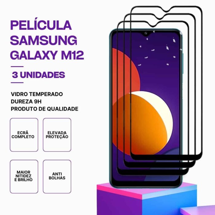 Película-Galaxy-M12-3 Pack 3 Películas vidro Samsung Galaxy M12 – Proteção 9H
