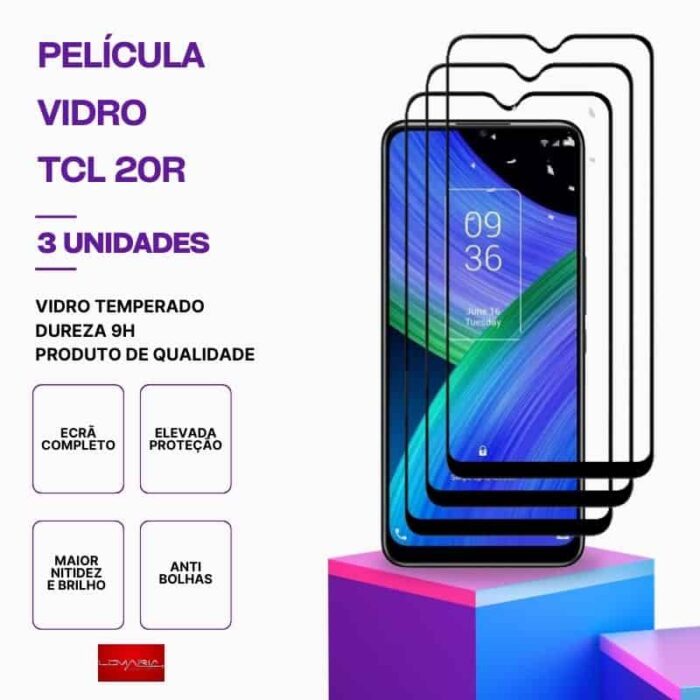 Pack 3 Películas vidro TCL 20R temperado – Proteção 9H