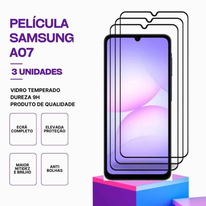 Pack 3 Películas Vidro Samsung Galaxy A07 – Proteção 9H