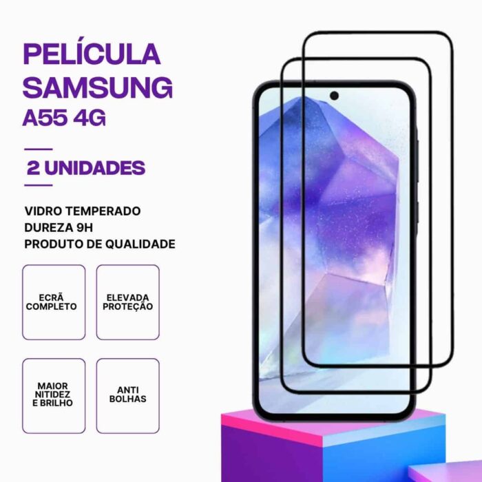 Película-samsung-a55-4g-2 Pack 2 Películas Vidro Samsung Galaxy A55 4G – Proteção 9H